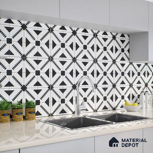 Moroccan Floor & Wall Tile TL 06809 B Nightfall Monochrome 2 ft x 2 ft Vitrified Carving Matte Finish - 9 mm | Suitable For Kitchen, Balcony, Dining Area | Please Expect a Slight Variation of Pattern