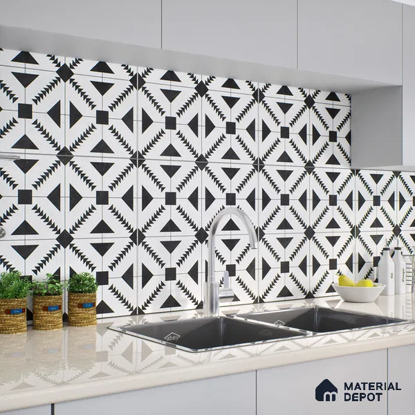 Moroccan Floor & Wall Tile TL 06809 B Nightfall Monochrome 2 ft x 2 ft Vitrified Carving Matte Finish - 9 mm | Suitable For Kitchen, Balcony, Dining Area | Please Expect a Slight Variation of Pattern
