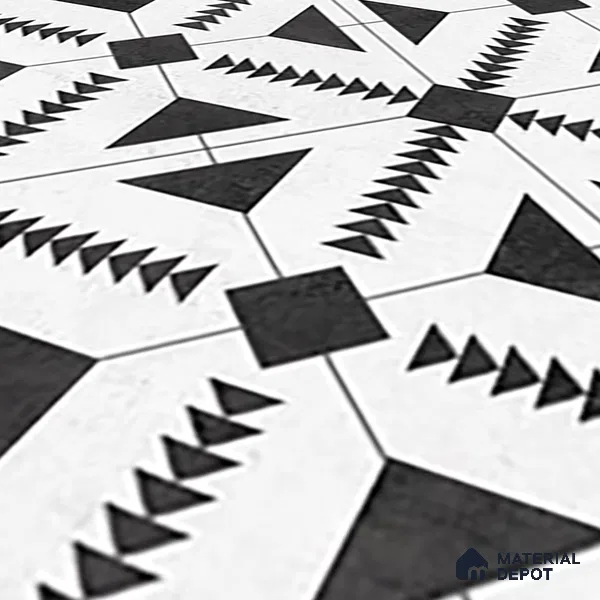 Moroccan Floor & Wall Tile TL 06809 B Nightfall Monochrome 2 ft x 2 ft Vitrified Carving Matte Finish - 9 mm | Suitable For Kitchen, Balcony, Dining Area | Please Expect a Slight Variation of Pattern