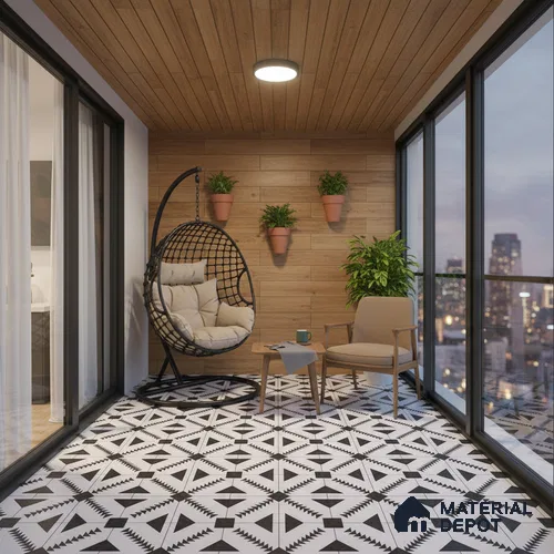 Moroccan Floor & Wall Tile TL 06809 B Nightfall Monochrome 2 ft x 2 ft Vitrified Carving Matte Finish - 9 mm | Suitable For Kitchen, Balcony, Dining Area | Please Expect a Slight Variation of Pattern