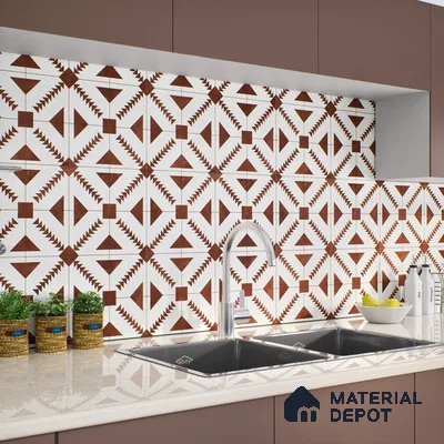 Brown Moroccan Floor & Wall Tile TL 06809 Lustra Aztec Earth 2 ft x 2 ft Vitrified Carving Matte Finish - 9 mm | Suitable For Kitchen, Balcony, Dining Area | Please Expect a Slight Variation of Pattern