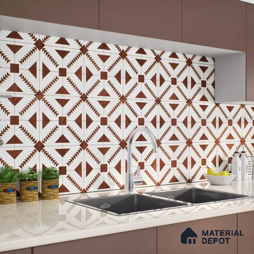 Brown Moroccan Floor & Wall Tile TL 06809 Lustra Aztec Earth 2 ft x 2 ft Vitrified Carving Matte Finish - 9 mm | Suitable For Kitchen, Balcony, Dining Area | Please Expect a Slight Variation of Pattern