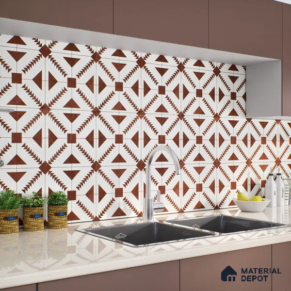 Brown Moroccan Floor & Wall Tile TL 06809 Lustra Aztec Earth 2 ft x 2 ft Vitrified Carving Matte Finish - 9 mm | Suitable For Kitchen, Balcony, Dining Area | Please Expect a Slight Variation of Pattern