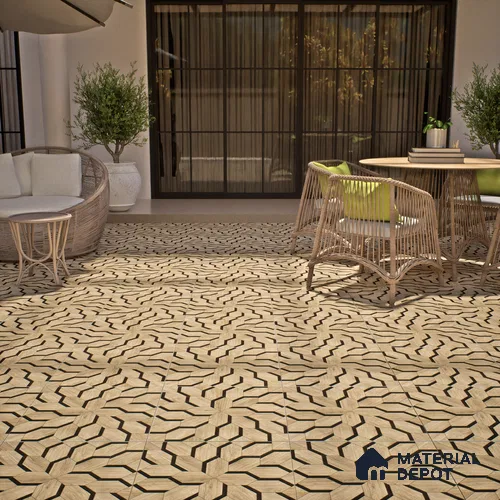 Brown Wood Floor & Wall Tile TL 06810 Lustra Whispering Bloomwood 2 ft x 2 ft Vitrified Carving Matte Finish - 9 mm | Suitable for Living Room, Bedroom, Bathroom