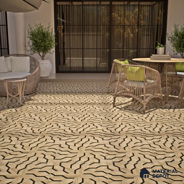 Brown Wood Floor & Wall Tile TL 06810 Lustra Whispering Bloomwood 2 ft x 2 ft Vitrified Carving Matte Finish - 9 mm | Suitable for Living Room, Bedroom, Bathroom