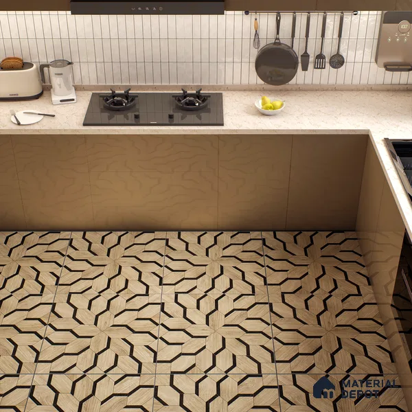 Brown Wood Floor & Wall Tile TL 06810 Lustra Whispering Bloomwood 2 ft x 2 ft Vitrified Carving Matte Finish - 9 mm | Suitable for Living Room, Bedroom, Bathroom