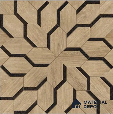 Brown Wood Floor & Wall Tile TL 06810 Lustra Whispering Bloomwood 2 ft x 2 ft Vitrified Carving Matte Finish - 9 mm | Suitable for Living Room, Bedroom, Bathroom
