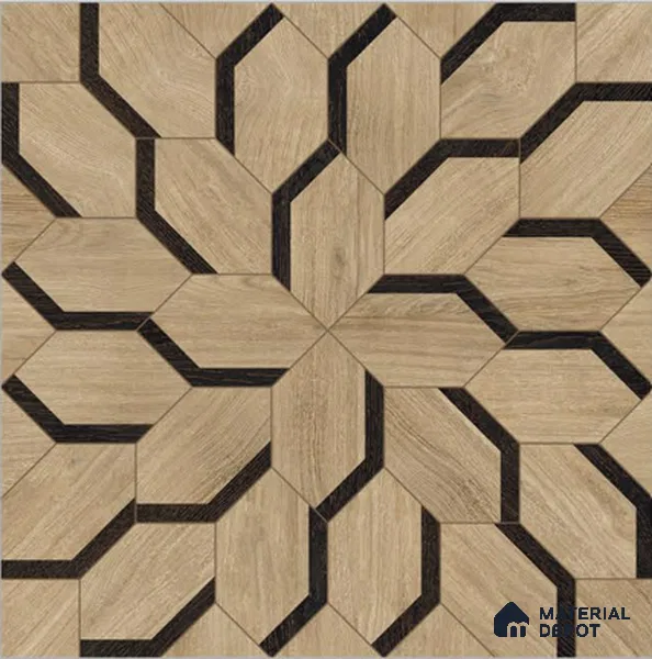 Brown Wood Floor & Wall Tile TL 06810 Lustra Whispering Bloomwood 2 ft x 2 ft Vitrified Carving Matte Finish - 9 mm | Suitable for Living Room, Bedroom, Bathroom