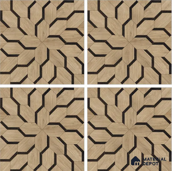 Brown Wood Floor & Wall Tile TL 06810 Lustra Whispering Bloomwood 2 ft x 2 ft Vitrified Carving Matte Finish - 9 mm | Suitable for Living Room, Bedroom, Bathroom