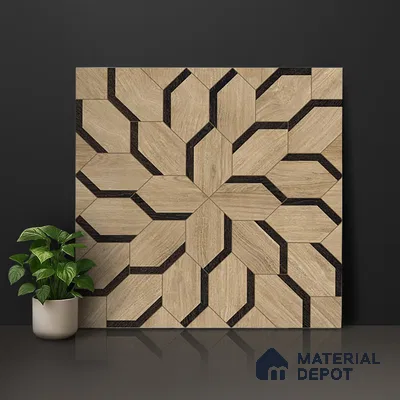 Brown Wood Floor & Wall Tile TL 06810 Lustra Whispering Bloomwood 2 ft x 2 ft Vitrified Carving Matte Finish - 9 mm | Suitable for Living Room, Bedroom, Bathroom