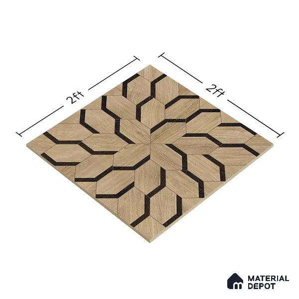 Brown Wood Floor & Wall Tile TL 06810 Lustra Whispering Bloomwood 2 ft x 2 ft Vitrified Carving Matte Finish - 9 mm | Suitable for Living Room, Bedroom, Bathroom