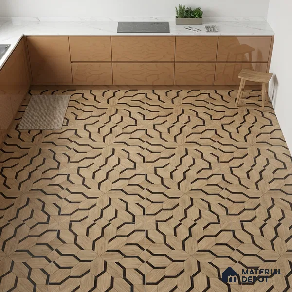 Brown Wood Floor & Wall Tile TL 06810 Lustra Whispering Bloomwood 2 ft x 2 ft Vitrified Carving Matte Finish - 9 mm | Suitable for Living Room, Bedroom, Bathroom (Sample)