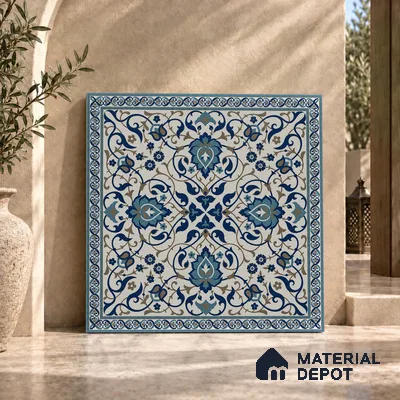 Blue Moroccan Floor & Wall Tile TL 06811 B Lustra Enchanted Mint Bloom 2 ft x 2 ft Vitrified Carving Matte Finish - 9 mm | Suitable for Living Room, Bedroom, Bathroom | Please Expect a Slight Variation of Pattern