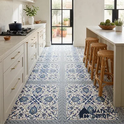 Blue Moroccan Floor & Wall Tile TL 06811 B Lustra Enchanted Mint Bloom 2 ft x 2 ft Vitrified Carving Matte Finish - 9 mm | Suitable for Living Room, Bedroom, Bathroom | Please Expect a Slight Variation of Pattern