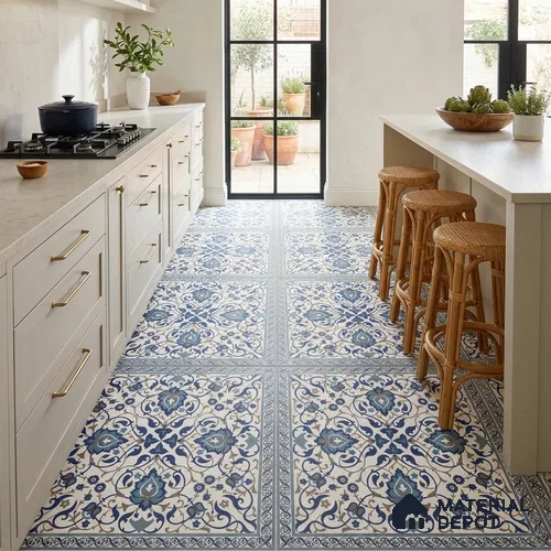 Blue Moroccan Floor & Wall Tile TL 06811 B Lustra Enchanted Mint Bloom 2 ft x 2 ft Vitrified Carving Matte Finish - 9 mm | Suitable for Living Room, Bedroom, Bathroom | Please Expect a Slight Variation of Pattern