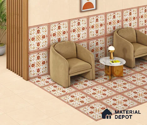 Red Moroccan Floor & Wall Tile TL 06811 Lustra Enchanted Bronze Bloom 2 ft x 2 ft Vitrified Carving Matte Finish - 9 mm | Suitable For Foyer, Accent/Feature Wall, Dining Area | Please Expect a Slight Variation of Pattern