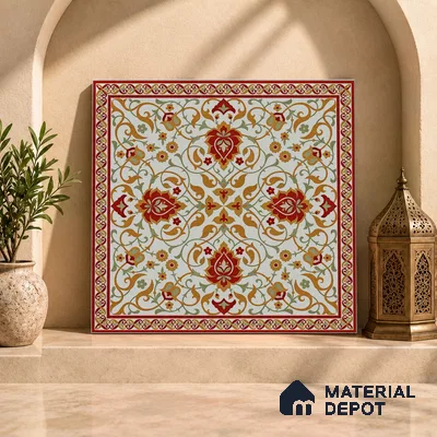 Red Moroccan Floor & Wall Tile TL 06811 Lustra Enchanted Bronze Bloom 2 ft x 2 ft Vitrified Carving Matte Finish - 9 mm | Suitable For Foyer, Accent/Feature Wall, Dining Area | Please Expect a Slight Variation of Pattern