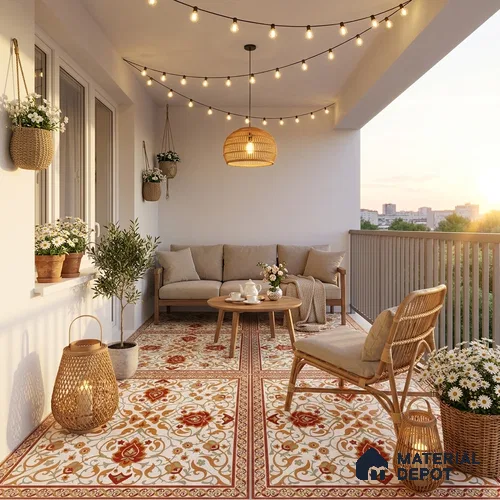 Red Moroccan Floor & Wall Tile TL 06811 Lustra Enchanted Bronze Bloom 2 ft x 2 ft Vitrified Carving Matte Finish - 9 mm | Suitable For Foyer, Accent/Feature Wall, Dining Area | Please Expect a Slight Variation of Pattern
