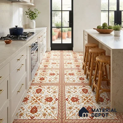 Red Moroccan Floor & Wall Tile TL 06811 Lustra Enchanted Bronze Bloom 2 ft x 2 ft Vitrified Carving Matte Finish - 9 mm | Suitable For Foyer, Accent/Feature Wall, Dining Area | Please Expect a Slight Variation of Pattern