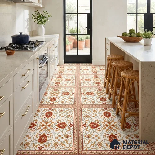 Red Moroccan Floor & Wall Tile TL 06811 Lustra Enchanted Bronze Bloom 2 ft x 2 ft Vitrified Carving Matte Finish - 9 mm | Suitable For Foyer, Accent/Feature Wall, Dining Area | Please Expect a Slight Variation of Pattern