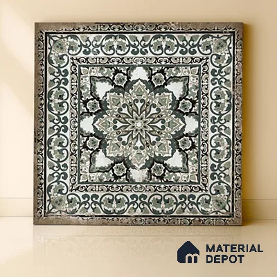 Moroccan Floor & Wall Tile TL 06812 Lustra Regal Garden Moss 2 ft x 2 ft Vitrified Carving Matte Finish - 9 mm | Suitable For Foyer, Accent/Feature Wall, Dining Area | Please Expect a Slight Variation of Pattern