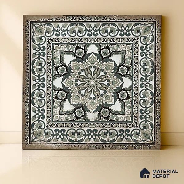 Moroccan Floor & Wall Tile TL 06812 Lustra Regal Garden Moss 2 ft x 2 ft Vitrified Carving Matte Finish - 9 mm | Suitable For Foyer, Accent/Feature Wall, Dining Area | Please Expect a Slight Variation of Pattern