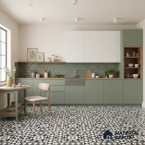 Moroccan Floor & Wall Tile TL 06813 Lustra Monochrome Noir Chess 2 ft x 2 ft Vitrified Carving Matte Finish - 9 mm | Suitable For Kitchen, Bathroom, Balcony | Please Expect a Slight Variation of Pattern
