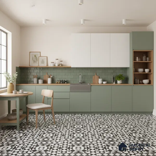 Black Moroccan Floor & Wall Tile TL 06813 Lustra Monochrome Noir Chess 2 ft x 2 ft Vitrified Carving Matte Finish - 9 mm | Suitable for Kitchen, Bathroom, Dining Area | Please Expect a Slight Variation of Pattern