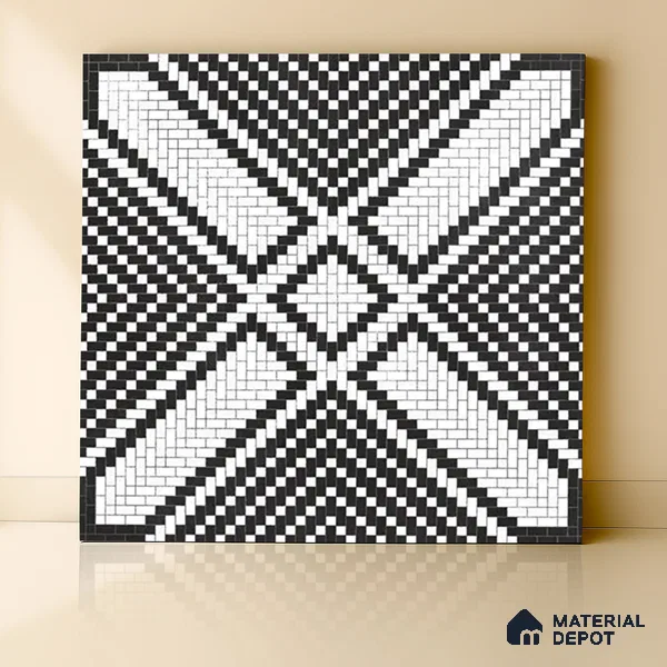 Moroccan Floor & Wall Tile TL 06814 Lustra Monochrome Precision Noir 2 ft x 2 ft Vitrified Carving Matte Finish - 9 mm | Suitable For Kitchen, Bathroom, Dining Area | Please Expect a Slight Variation of Pattern