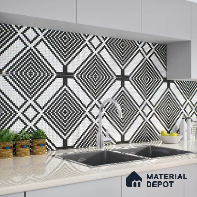 Moroccan Floor & Wall Tile TL 06814 Lustra Monochrome Precision Noir 2 ft x 2 ft Vitrified Carving Matte Finish - 9 mm | Suitable For Kitchen, Bathroom, Dining Area | Please Expect a Slight Variation of Pattern
