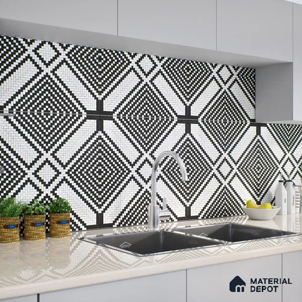 Moroccan Floor & Wall Tile TL 06814 Lustra Monochrome Precision Noir 2 ft x 2 ft Vitrified Carving Matte Finish - 9 mm | Suitable For Kitchen, Bathroom, Dining Area | Please Expect a Slight Variation of Pattern