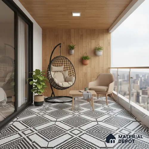 Black Moroccan Floor & Wall Tile TL 06814 Lustra Monochrome Precision Noir 2 ft x 2 ft Vitrified Carving Matte Finish - 9 mm | Suitable for Kitchen, Bathroom, Dining Area | Please Expect a Slight Variation of Pattern
