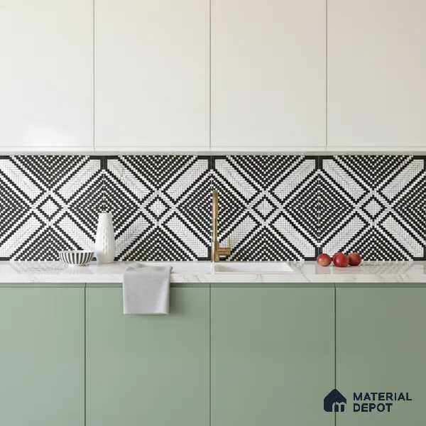 Black Moroccan Floor & Wall Tile TL 06814 Lustra Monochrome Precision Noir 2 ft x 2 ft Vitrified Carving Matte Finish - 9 mm | Suitable for Kitchen, Bathroom, Dining Area | Please Expect a Slight Variation of Pattern (Sample)