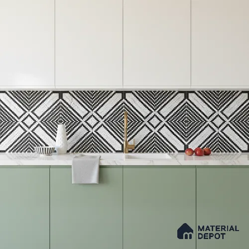 Moroccan Floor & Wall Tile TL 06814 Lustra Monochrome Precision Noir 2 ft x 2 ft Vitrified Carving Matte Finish - 9 mm | Suitable For Kitchen, Bathroom, Dining Area | Please Expect a Slight Variation of Pattern