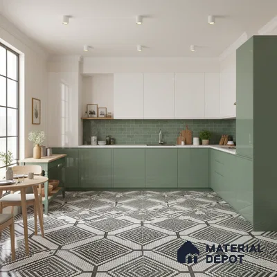 Black Moroccan Floor & Wall Tile TL 06814 Lustra Monochrome Precision Noir 2 ft x 2 ft Vitrified Carving Matte Finish - 9 mm | Suitable for Kitchen, Bathroom, Dining Area | Please Expect a Slight Variation of Pattern (Sample)