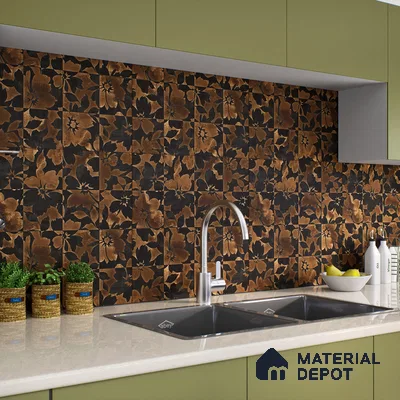 Moroccan Floor & Wall Tile TL 06815 Lustra Earthen Streak 2 ft x 2 ft Vitrified Carving Matte Finish - 9 mm | 4 Random Design | Suitable For Foyer, Accent/Feature Wall, Balcony | Please Expect a Slight Variation of Pattern