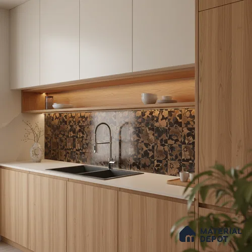 Moroccan Floor & Wall Tile TL 06815 Lustra Earthen Streak 2 ft x 2 ft Vitrified Carving Matte Finish - 9 mm | 4 Random Design | Suitable For Foyer, Accent/Feature Wall, Balcony | Please Expect a Slight Variation of Pattern