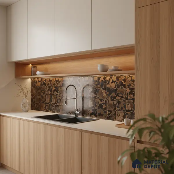 Brown Moroccan Floor & Wall Tile TL 06815 Lustra Earthen Streak 2 ft x 2 ft Vitrified Carving Matte Finish - 9 mm | 4 Random Design | Suitable for Kitchen, Bathroom, Dining Area | Please Expect a Slight Variation of Pattern