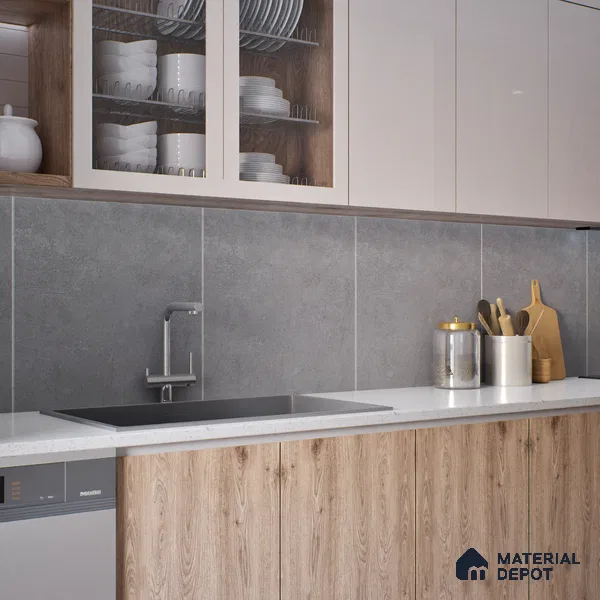 Cement Wall & Floor Tile TL 06818 B Gravier Swift Grey 2 ft x 2 ft Vitrified Carving Matte Finish - 9 mm | 6 Random Design | Suitable for Living Room, Bedroom, Bathroom