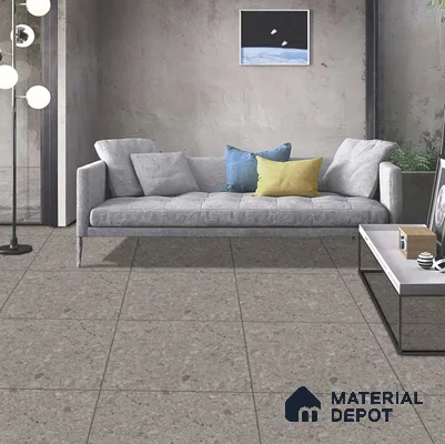 Grey Stone Floor Tile TL 06820 Lustra Fossil Drift 2 ft x 2 ft Vitrified Carving Matte Finish - 12 mm | 4 Random Design | Suitable for Living Room, Bedroom, Bathroom