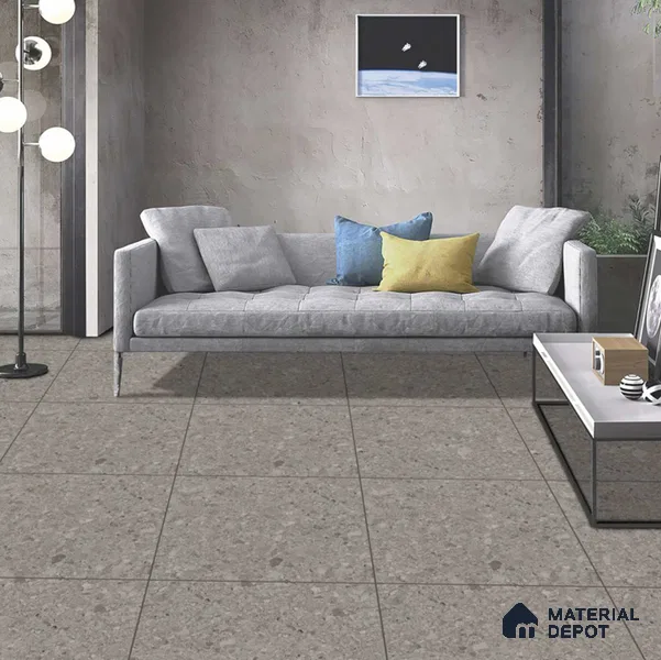 Grey Stone Floor Tile TL 06820 Lustra Fossil Drift 2 ft x 2 ft Vitrified Carving Matte Finish - 12 mm | 4 Random Design | Suitable for Living Room, Bedroom, Bathroom