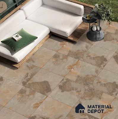Stone Floor Tile TL 06821 Rust Brown 2 ft x 2 ft Matte Finish Anti Skid Vitrified Tile - 12 mm | 5 Random Design | Suitable for Balcony, Terrace & Coutyard