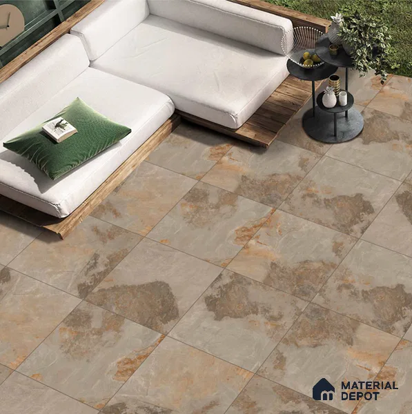 Stone Floor Tile TL 06821 Rust Brown 2 ft x 2 ft Matte Finish Anti Skid Vitrified Tile - 12 mm | 5 Random Design | Suitable for Balcony, Terrace & Coutyard