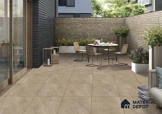 Brown Cement Floor Tile TL 06823 Lustra Rustic Clay 2 ft x 2 ft Vitrified Carving Matte Finish - 12 mm | 4 Random Design | Suitable for Living Room, Bedroom, Bathroom