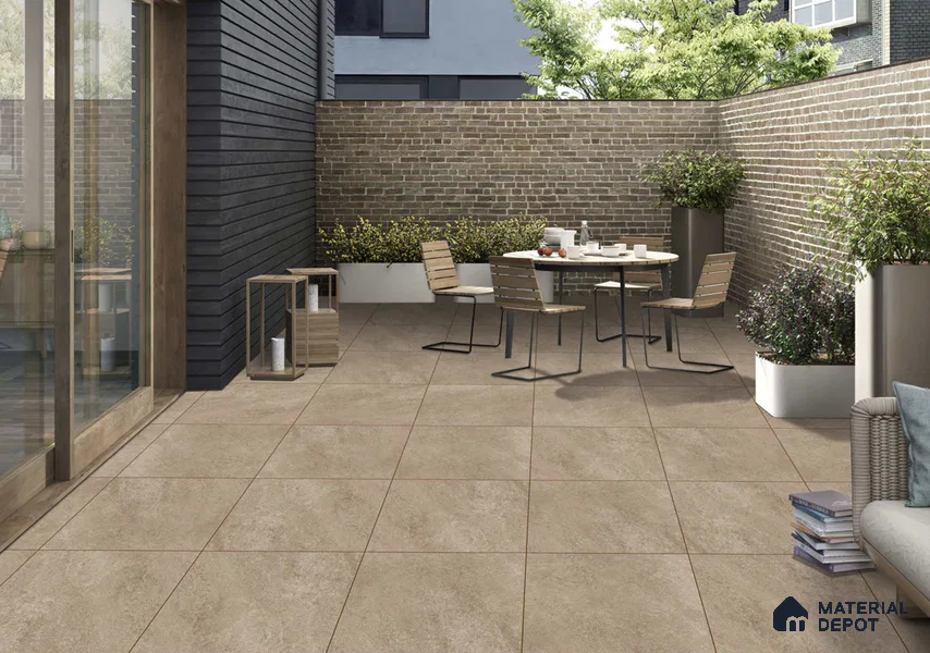 Brown Cement Floor Tile TL 06823 Lustra Rustic Clay 2 ft x 2 ft Vitrified Carving Matte Finish - 12 mm | 4 Random Design | Suitable for Living Room, Bedroom, Bathroom