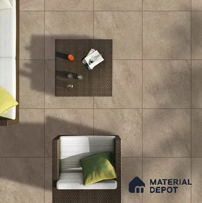 Brown Cement Floor Tile TL 06823 Lustra Rustic Clay 2 ft x 2 ft Vitrified Carving Matte Finish - 12 mm | 4 Random Design | Suitable for Living Room, Bedroom, Bathroom