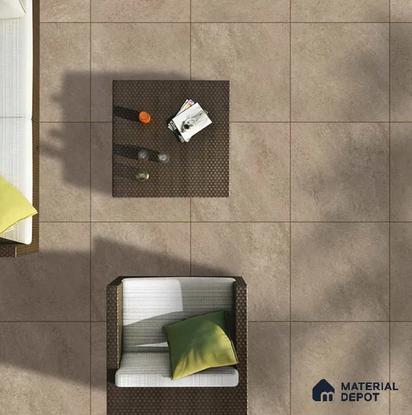 Brown Cement Floor Tile TL 06823 Lustra Rustic Clay 2 ft x 2 ft Vitrified Carving Matte Finish - 12 mm | 4 Random Design | Suitable for Living Room, Bedroom, Bathroom