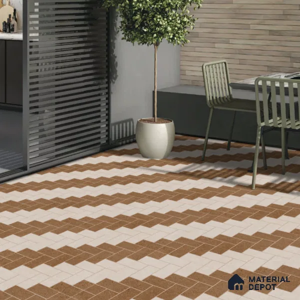 Multi Colour Stone Floor Tile TL 06827 Lustra Riverbed Beige 2 ft x 2 ft Vitrified Carving Matte Finish - 12 mm | Suitable for Living Room, Bedroom, Bathroom