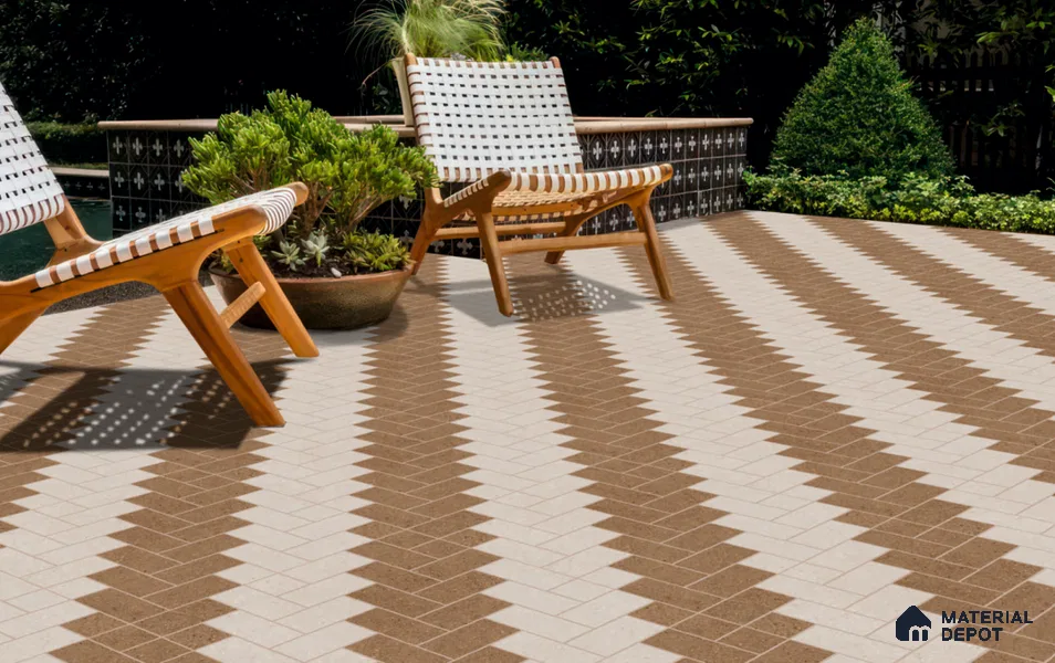 Multi Colour Stone Floor Tile TL 06827 Lustra Riverbed Beige 2 ft x 2 ft Vitrified Carving Matte Finish - 12 mm | Suitable for Living Room, Bedroom, Bathroom