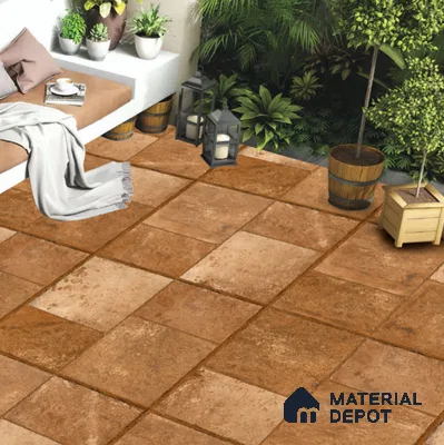 Stone Floor Tile TL 06830 Bronze Rust 2 ft x 2 ft Matte Finish Anti Skid Vitrified Tile - 12 mm | 4 Random Design | Suitable for Balcony, Terrace & Coutyard